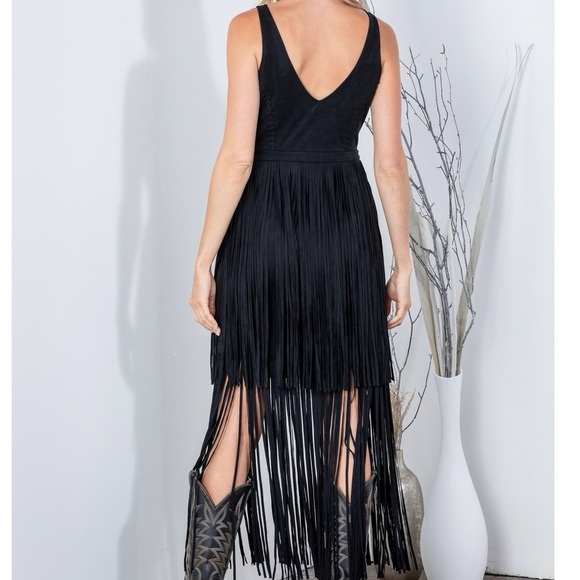 Amazing Western Boho Fringe Corset Black Dress Casual Formal Wedding Guest S M L - Picture 4 of 7